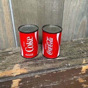 Vintage metal Coca Cola soda can salt and pepper shakers